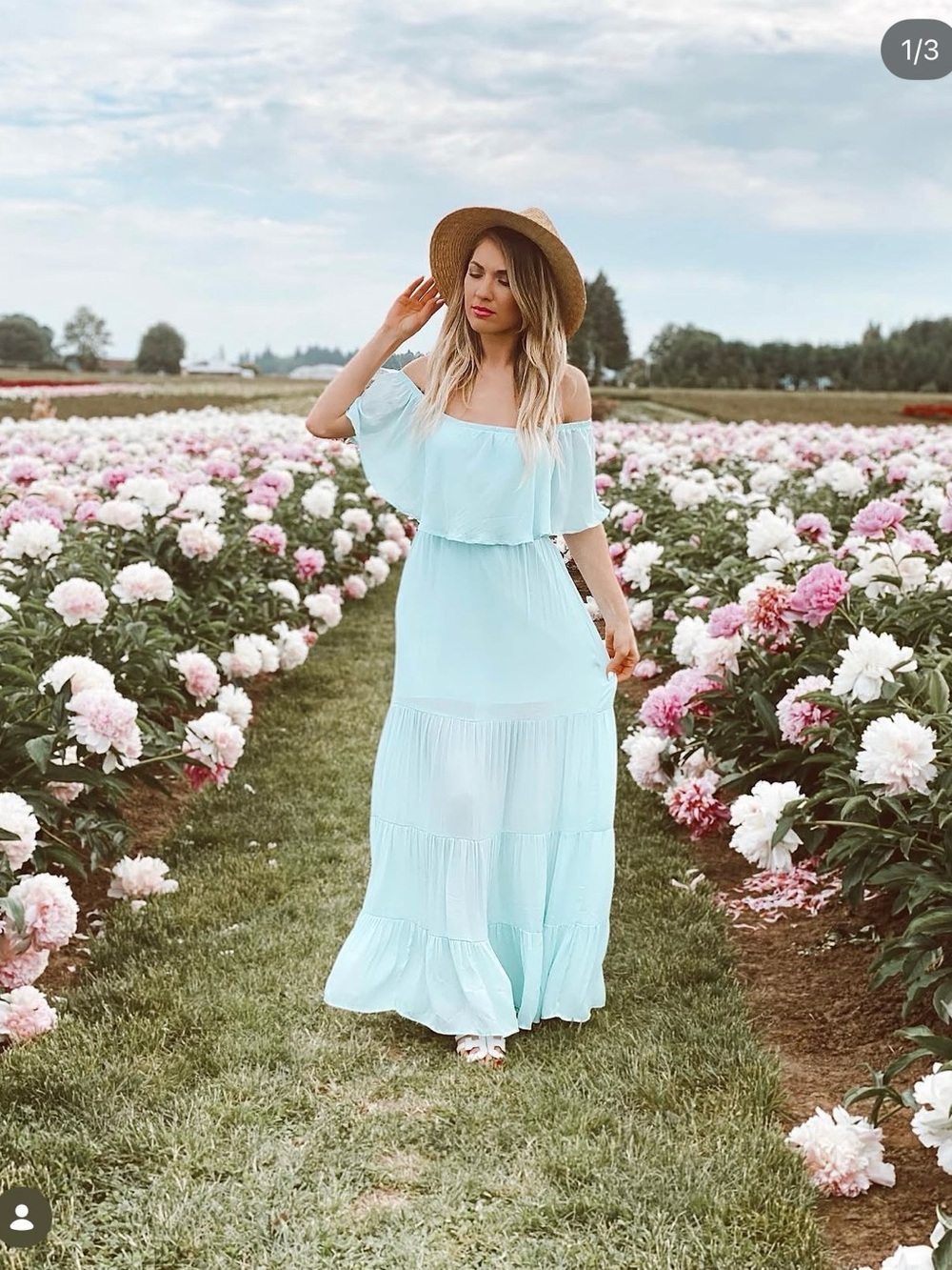 Forever 21 Off-Shoulder Light Blue Tiered Maxi Dress